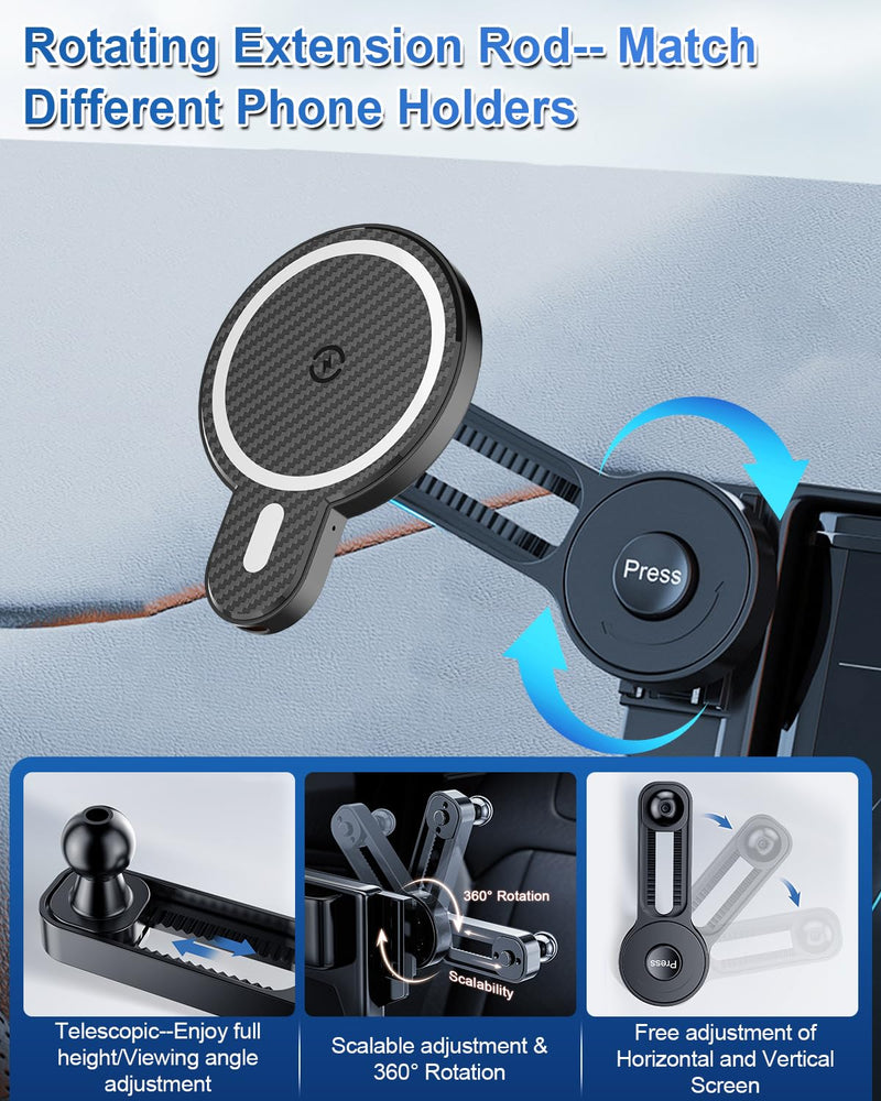 PZK Car Phone Mount for 2016-2021 Honda Civic Accessories 7-inch Screen | Magnetic 15W Fast Wireless Charger Phone Holder for LX/EX/Touring/Si/EX-L 360° Rotation Extension Rod Not Affect Vent Honda Civic 2016-2021 (With Extension Rod)