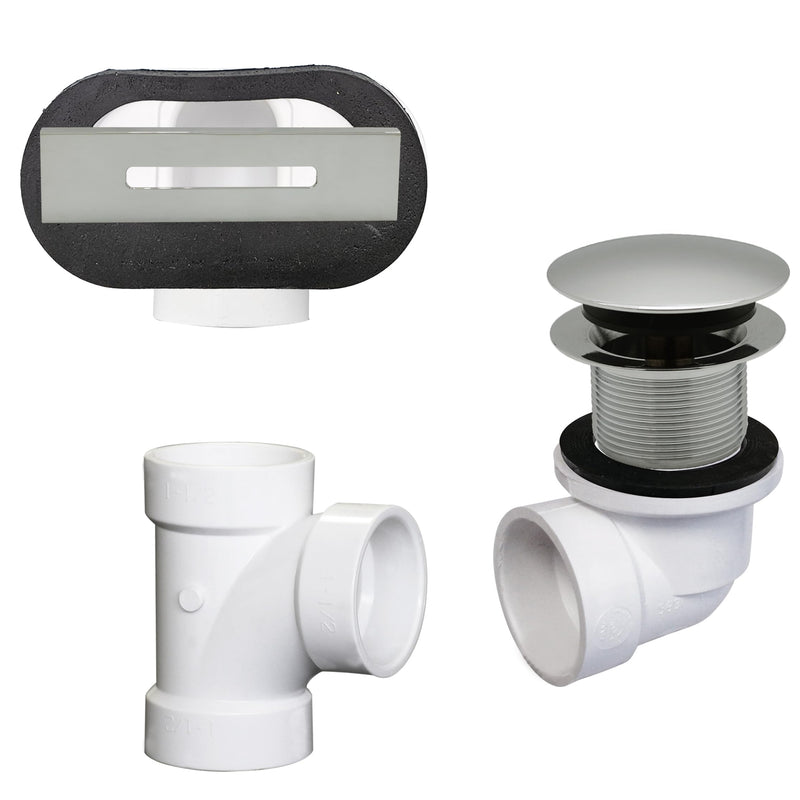 Westbrass D560RK-05 SCH. 40 PVC 1-1/2" Coarse Thread Plumber's Pack Tip-Toe Bathtub Drain Plug with Linear Overflow Faceplate, Tee & Elbows, Polished Nickel 1-Pack