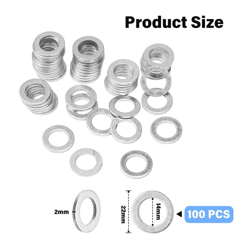 Mudder 100 Pieces Aluminum Engine Oil Crush Washers 14 mm Drain Plug Gaskets (Compatible with Honda OEM 94109-14000 Civic Part)