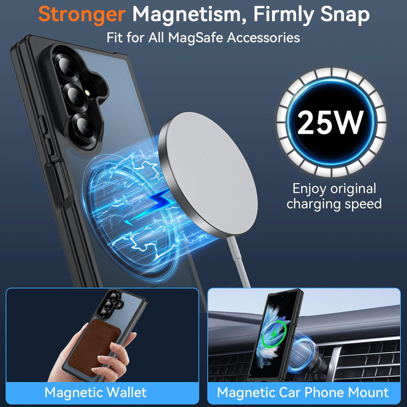 for Samsung Galaxy Z Fold 8 Ultra Case| Galaxy Z Fold 7 Case Magnetic Black | Compatible with MagSafe, Hinge Protection,Translucent Matte Military Grade Protection Shockproof Rugged Phone Cover Galaxy Z Fold 8 Ultra| Z Fold 7 Z Fold 8 Ultra-Black