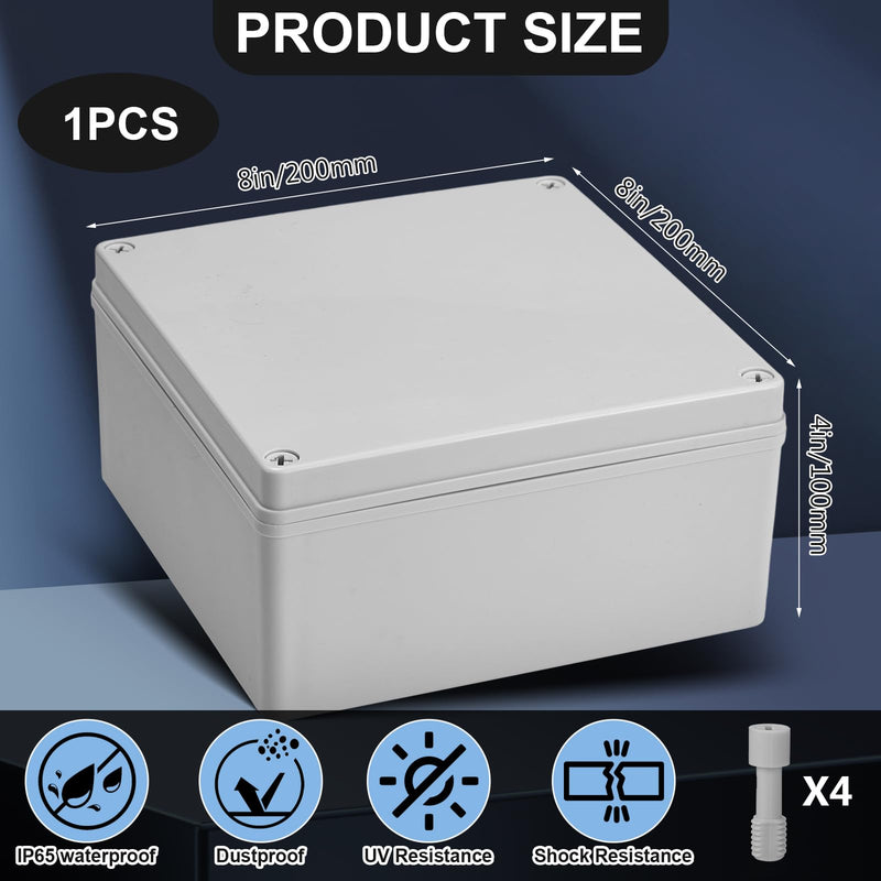 Kanayu Conduit Box Electrical 8'' x 8'' x 4'' Junction Box Plastic Dustproof Waterproof IP65 Gray White Protect Conduits and Fittings Universal Electrical Project Enclosure for Outdoor 8'' x 8'' x 4'' 1