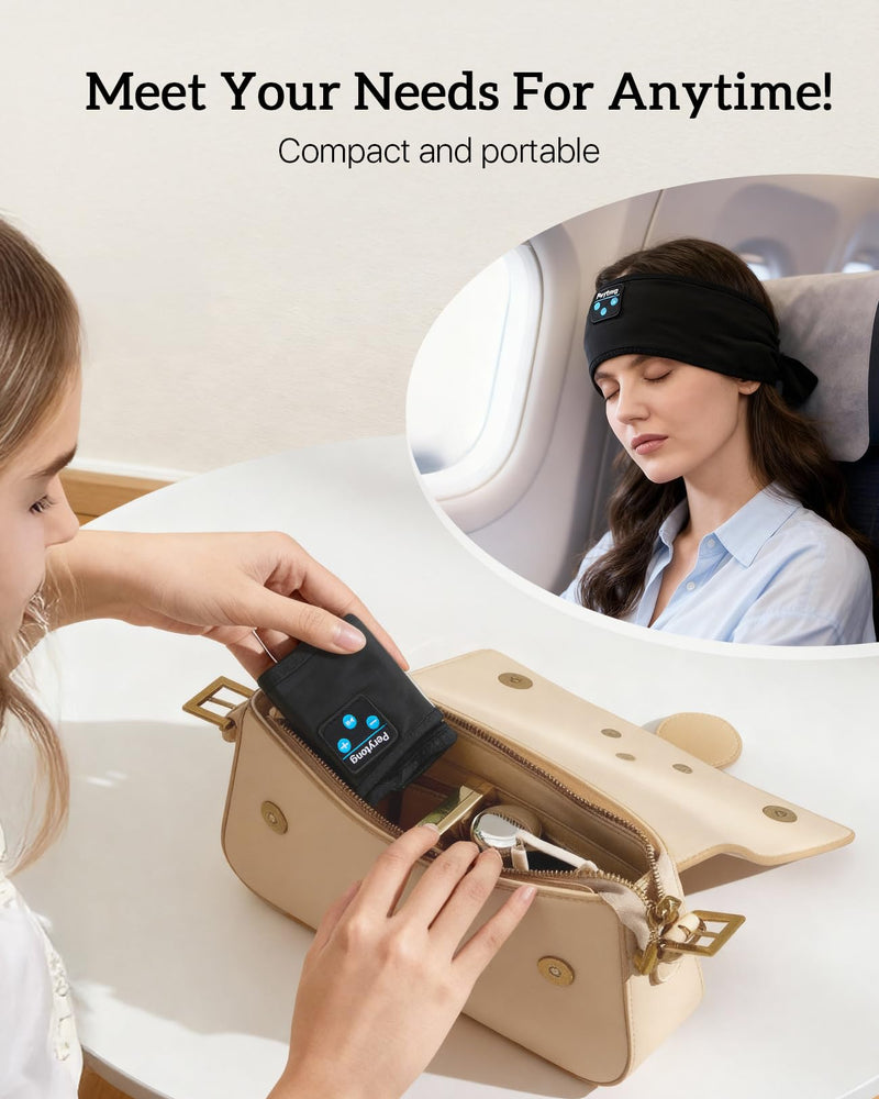 Perytong Sleep Headphones for Side Sleepers – 14Hrs Bluetooth Headband with Ultra-Thin HD Stereo Speakers, Detachable Washable Design, Wireless Music Headband for Insomnia, Meditation, Travel Ebonyblack