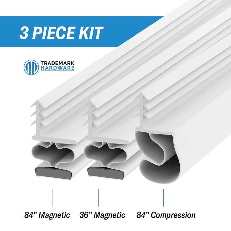 TMH Metal Door Weather Stripping - Magnetic Kerf Door Seal Kit, Full Set 36" x 84" - White Kerf Weather Stripping