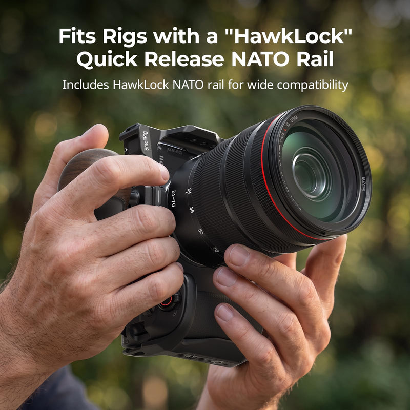 SmallRig HawkLock Mini Wooden Side Handle, H21 Quick Release Side Handles, Ergonomic Grip with Patented Slide-in Lock Mechanism, NATO Rail Included, Left/Right Hand Use, Max Load 15kg/ 33lb