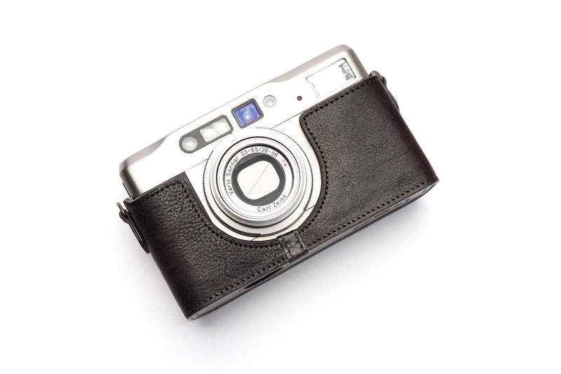 Contax TVS II Case, BolinUS Handmade Genuine Real Leather Half Camera Case Bag Cover for Contax TVS II Camera with Hand Strap (Coffee) Coffee