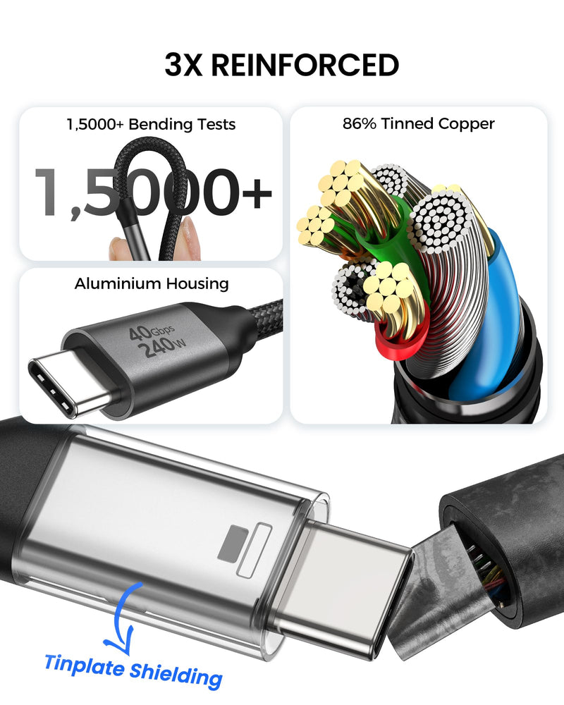 Silkland Right Angle USB 4 Cable 40Gbps for Thunderbolt 4/3, 240W, 4FT | 8K@60Hz, Data Transfer, for MacBook Pro/Air, iPhone 17/16, iPad, Mac mini, SSD, Dock, Hubs 4 Feet