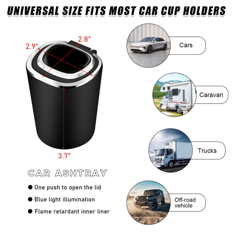 Car Ashtray, Detachable Stainless Steel Smokeless Ash Tray with LED Blue Light, Auto Ashtray with Lid Smell Proof Weed for Most Vehicles, Universal Interior Car Accessories