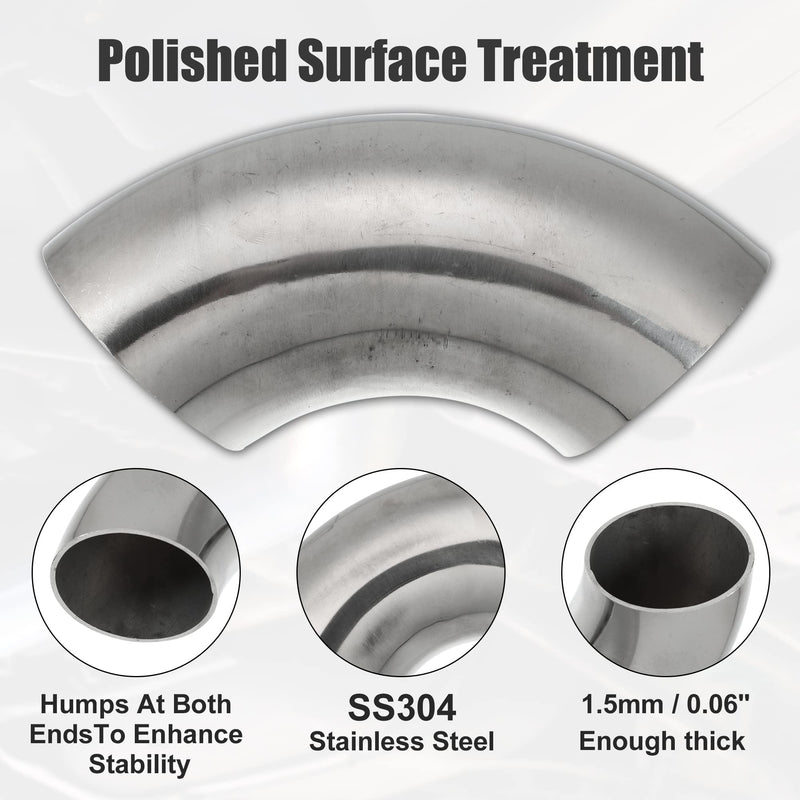 X AUTOHAUX 2pcs OD 1.75 Inch 90 Degree 1.5mm Thickness Mandrel Bend Elbow SS304 Stainless Steel Bend Tube Exhaust Elbow Pipe for Car Modified Exhaust System 1.75"