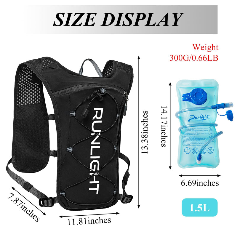 Running Vest for Women Men Lightweight Hydration Backpack Pack with 1.5L Water Bladder Bag Hydro Daypack for Hiking,Trail,Skiing,Camping,Cycling,Race,Marathon Black One Size