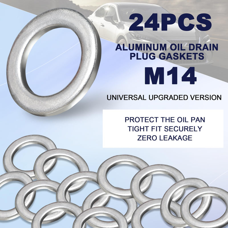 24-PCS Oil Drain Plug Gasket Washer- Aluminum M14 Crush Washer Oil Drain Plug- Premium Seal Replaces for OEM 94109-14000, Honda, Accord, Acura, Civic, Ridgeline, Odyssey, CR-V, Pilot, Fit, Element M14 Oil Plug Gasket For Honda-Acura
