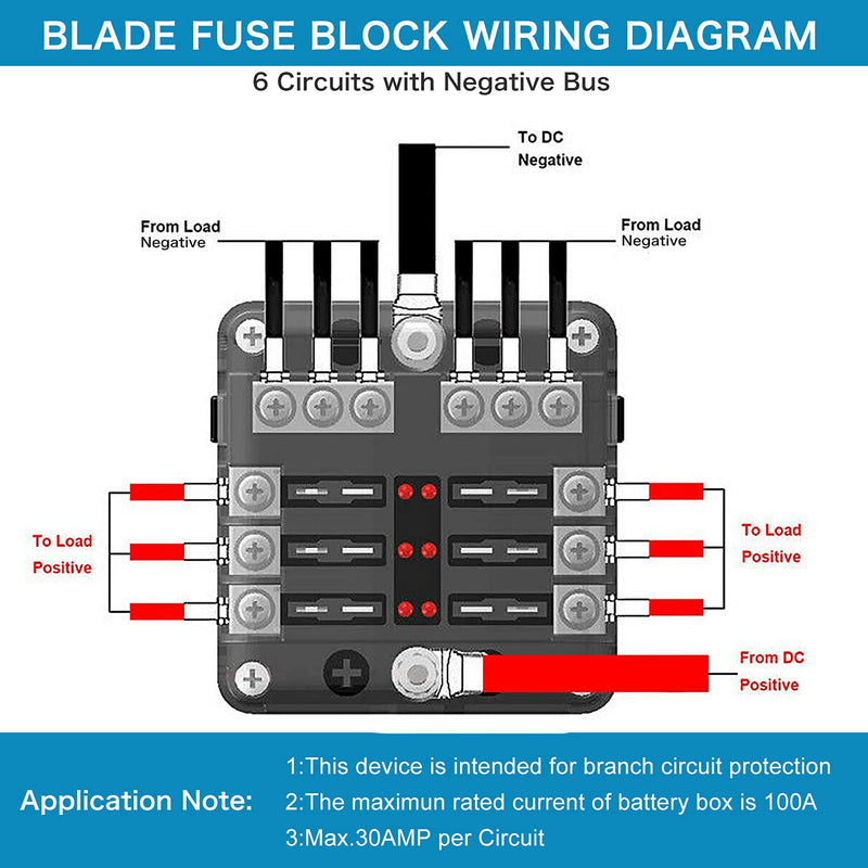 6 Way Fuse Block,12V Blade Fuse 6 Circuit ATC/ATO Waterproof Fuse Box Holder with LED Indicator Waterpoof Cover for 12V/24V Automotive Truck Boat Marine RV Van Vehicle 6 Way