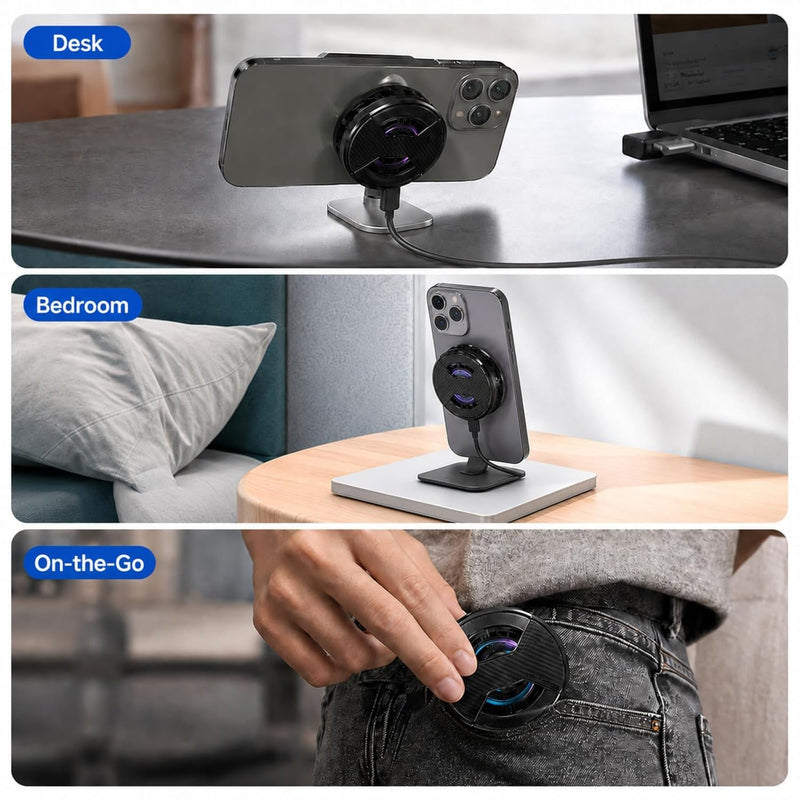 Magnetic Phone Charger with Cooler, Fast Wireless Charger Phone Cooler | RGB LED Black