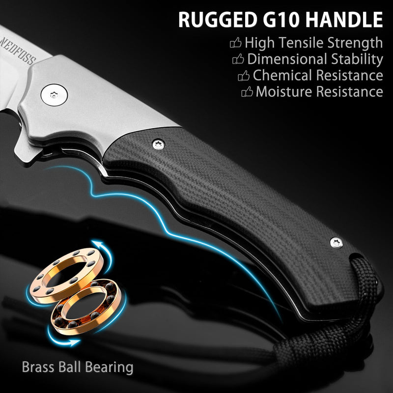NedFoss Swan Pocket Knife for Men, 3.6" D2 Steel Hunting Knife, G10 Handle | 4.2oz, Liner Lock, Brass Bearing Pivot, Flipper, Large Folding Knife with Clip,Sharp Camping Survival Knives for Mens Gift Titanium