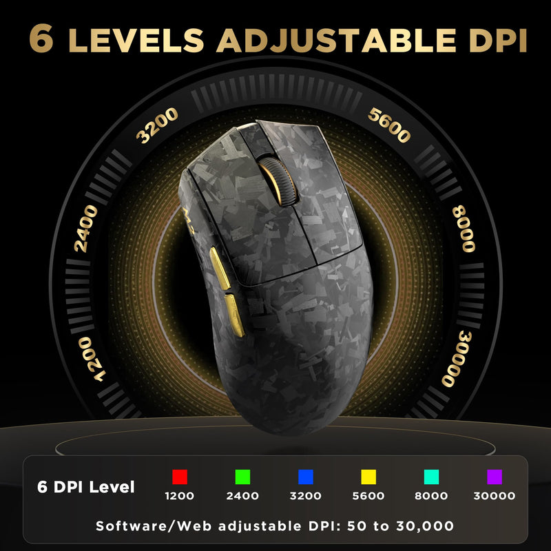YUNZII M2 Dual 8K Wireless Gaming Mouse, PAW3395, 6-Level DPI(Black) | Carbon Fiber Decorative Pattern,Up to 30000 DPI,63g Ultra-Lightweight,Software and Web customization,Wired/BT/2.4GHz,500mAh Black