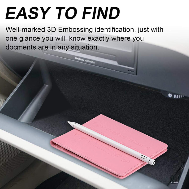 Cacturism Car Registration and Insurance Holder, Vehicle Glove Box Car Organizer，Women Interior Car Accessories Case for Cards, Essential Document, Driver License, Pink