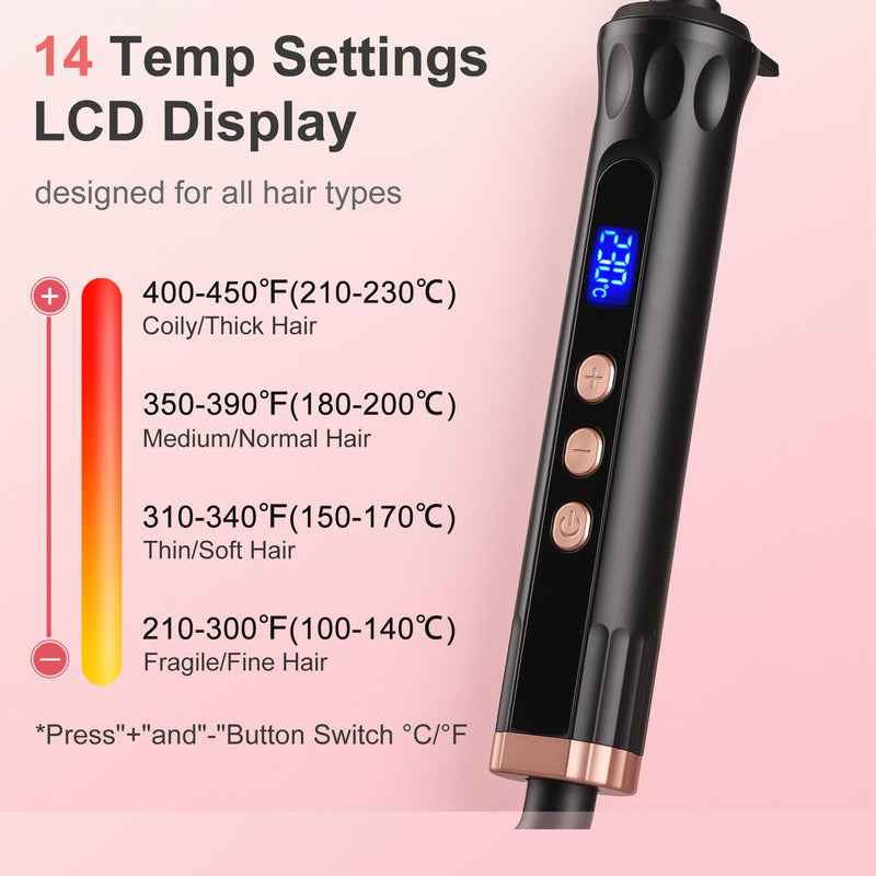 3 Barrel Hair Waver for Long or Short Styling, 25mm Hair Curler Crimper with 14 Temperature Settings 100-230°C, Ceramic Curling Iron Tongs Creates Mermaid Waves
