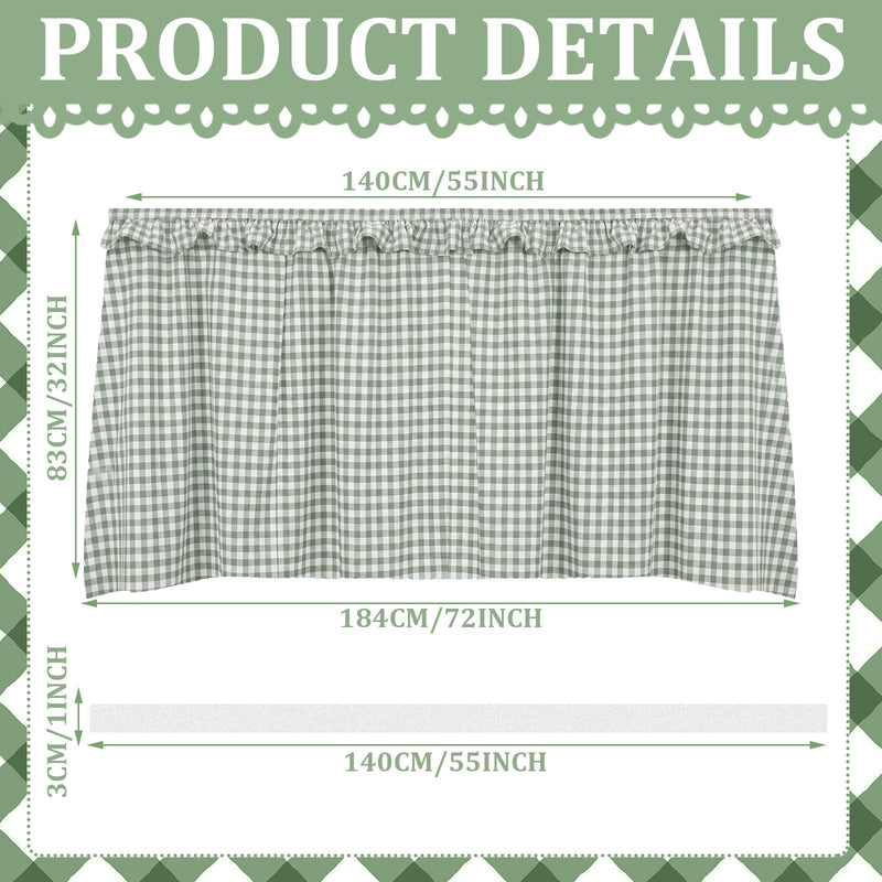 Green Ruffle Gingham Sink Skirt Self-Adhesive Bathroom Stitch Self Stick Adhesive Fabric Under Sink Curtain Skirt 55'' x 32'' for Bathroom Kitchen Laundry Utility Room Decor (32 x 55in) Green 32 x 55 in Plaid