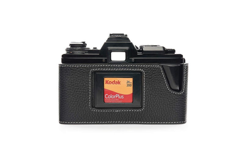 Minolta X-700 Case, BolinUS Handmade Genuine Real Leather Half Camera Case Bag Cover for Minolta X-700 with Hand Strap (Black) Black