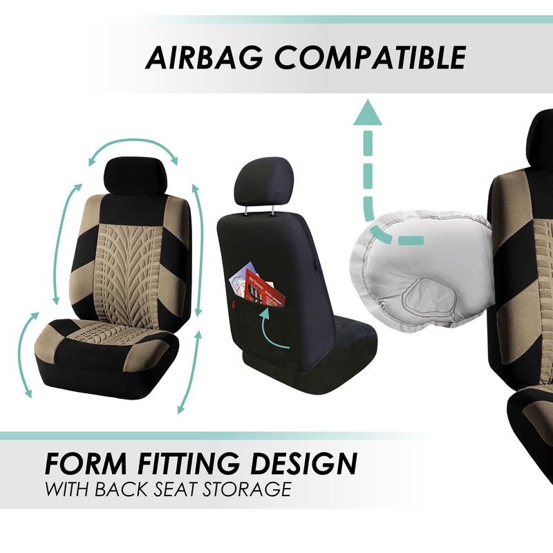 FH Group Car Seat Covers Front Set Premium Cloth -Covers for Low Back Car Seats with Removable Headrest,Universal Fit,Automotive Seat Cover,Airbag Compatible Car Seat Cover for SUV,Sedan Beige