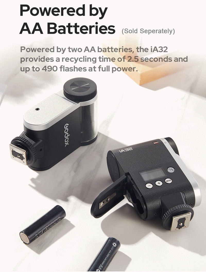 Godox iA32 Retro Camera Flash for Sony ZV-1, ZV-E10 Canon Nikon Cameras | 8 Power Levels(1/128-1/1), 2.5s Recycle, 490 Times Flash, GN15 Guide Number