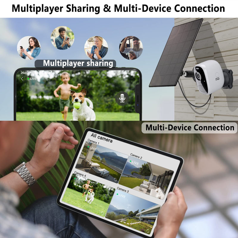 DCT Solar Camera Outdoor Magnetic: Wireless WiFi 4MP Security Camera Battery Powered PIR/AI Motion Detection Two-Way Talk Spotlight Siren Alarm IP66 Waterproof Cloud/SD Storage White-solar panel