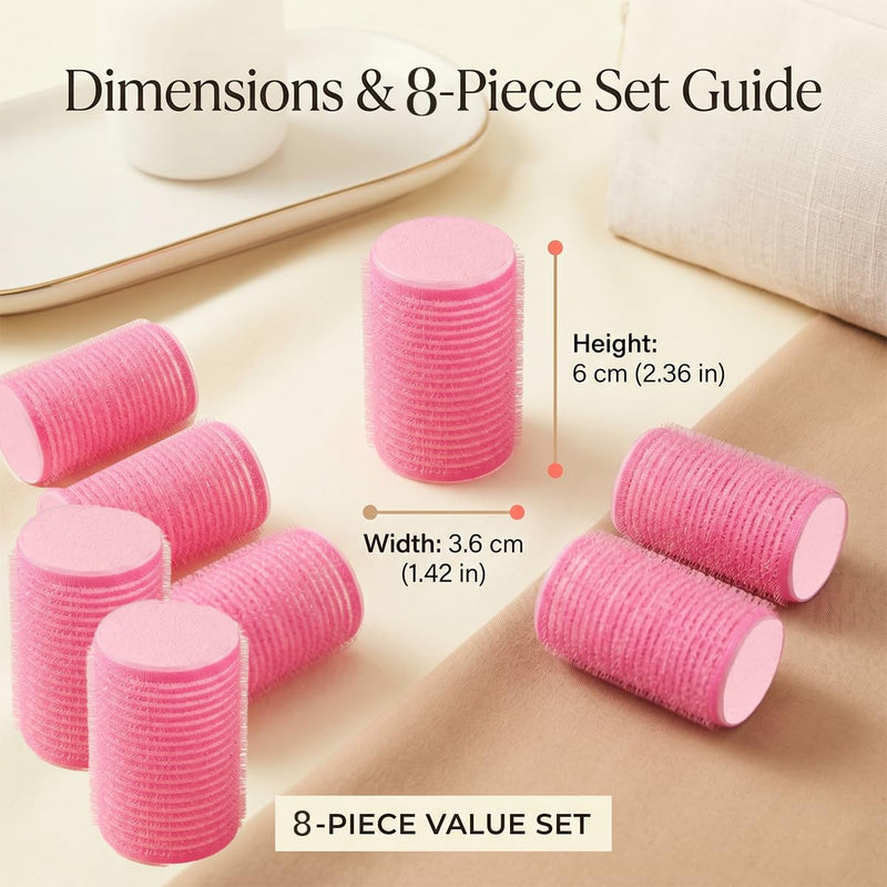 8 PCS No Hair Breakage Rollers, Large Self Grip Hair Curlers for Crown Volume, Heatless Sponge Sleep in Rollers, Volumising Velcro Hair Styling Tools for Long Short Hair, Pink