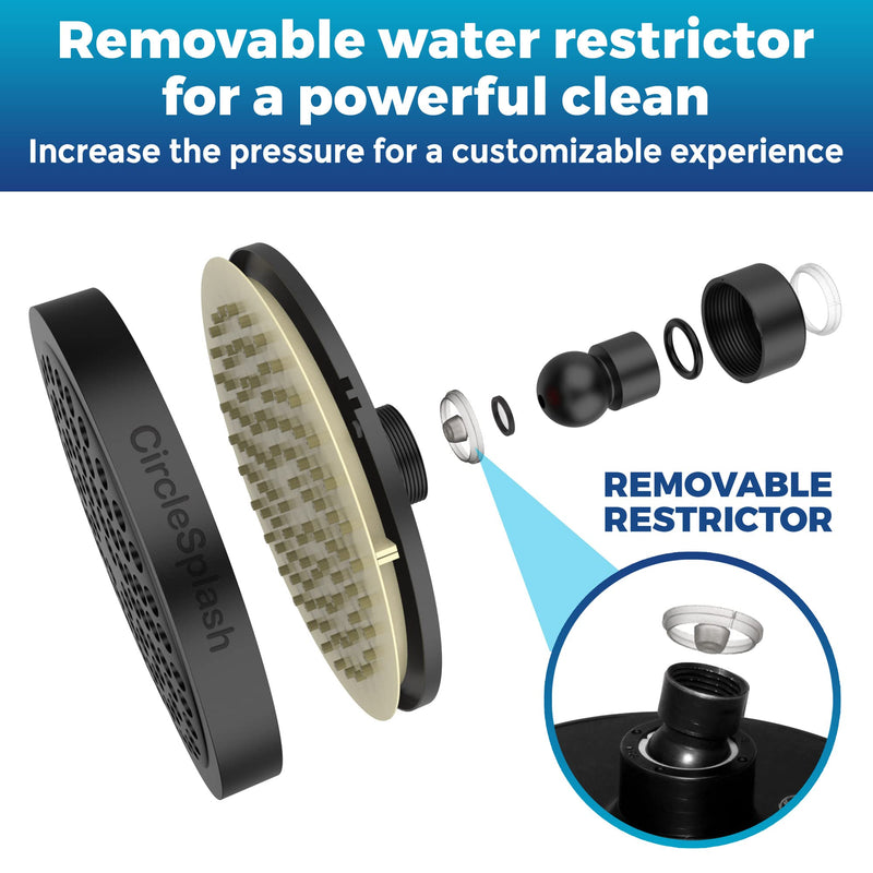 High Pressure Shower Head - Anti-Clogging Silicone Nozzles - 2.5 GPM Removable Restrictor - Easy to Clean Adjustable Replacement - easy to install with Plumbers Tape - 6 inch - Matte Black Finish 2.5GPM