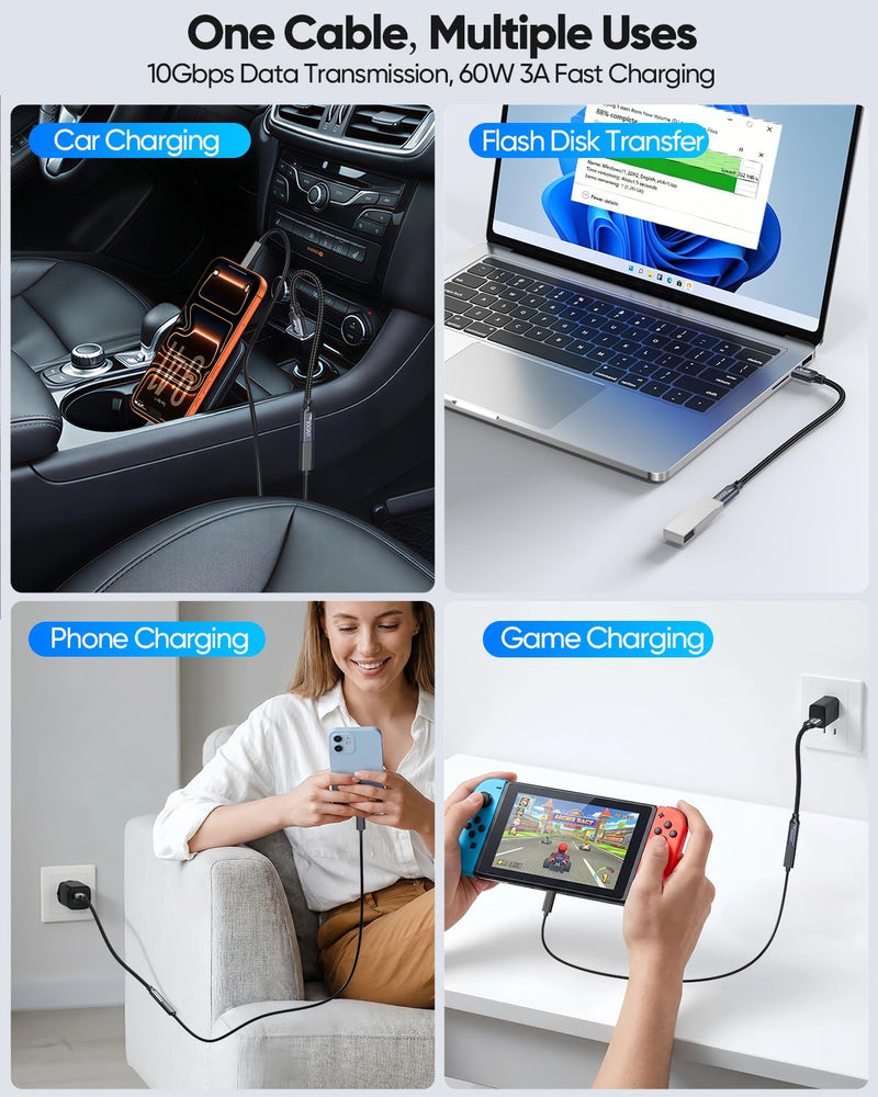 USB C Female to USB A Male Adapter 10Gbps Data Transfer Cable 60W&3A | USB Male to USB C Female Adapter USB 3.2 Gen 2 Type C OTG Charging Compatible for Flash Disk, Laptop, PC, Charger, Quest Link 0.5FT 1