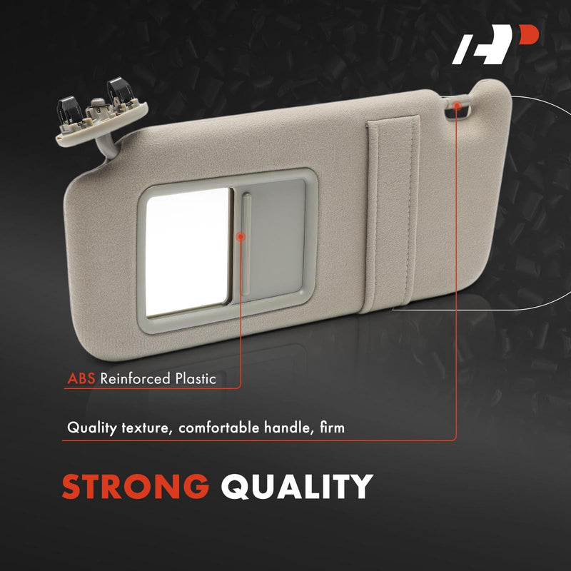 A-Premium Driver Left Side Sun Visor Compatible with Toyota Camry 2007-2011 - Without Vanity Light, with Vanity Mirror, Without Sunroof, Gray Color - Replaces 7432006780B0, 74320-06780-B0 Left Driver Side