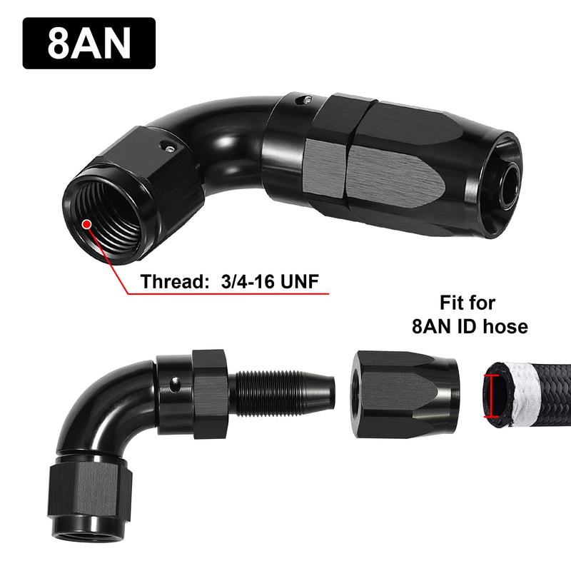 EVIL ENERGY 8AN 90 Degree One Piece Full Flow Hose End Fitting Swivel For CPE Braided Hose