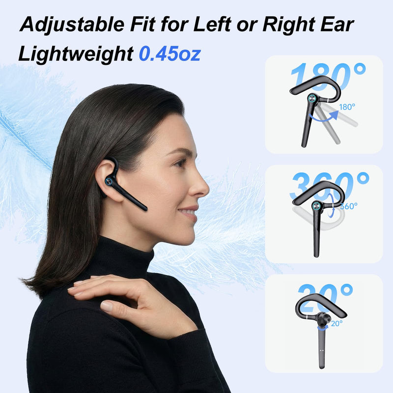 ONE LIFE Bluetooth Headset with Microphone, Bluetooth Earpiece for Work, Wireless Headset with Mic, 15H Talk Time, 500mAh Charging Case, Bluetooth 5.3, LED Display for Office, Laptop, Phone, Driving Black