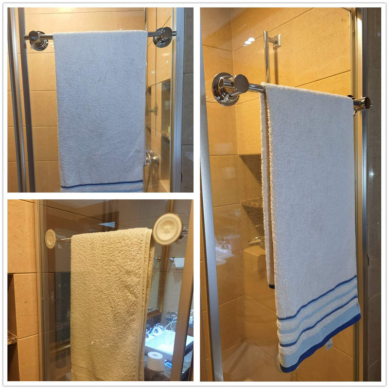 JiePai 24 inch Vacuum Suction Cup Towel Bar,Removeable Shower Mat Rod Shower Door Adhesive Towel Bar Suction Towel Rack (Chrome) Chrome 24inch