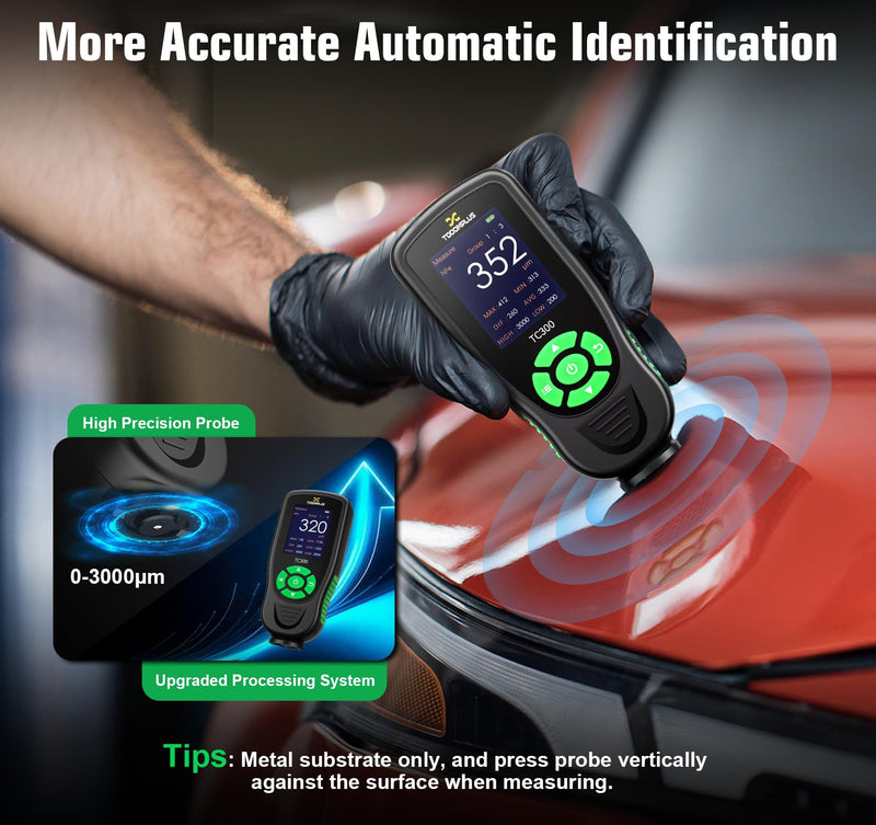 Paint Thickness Gauge for Used Car Buyers, 3000μm Ultra-Range Digital Paint Depth Gauge with 0.01mil High Resolution & Alarm, Automotive Car Paint Detector (F/NF Measurement)