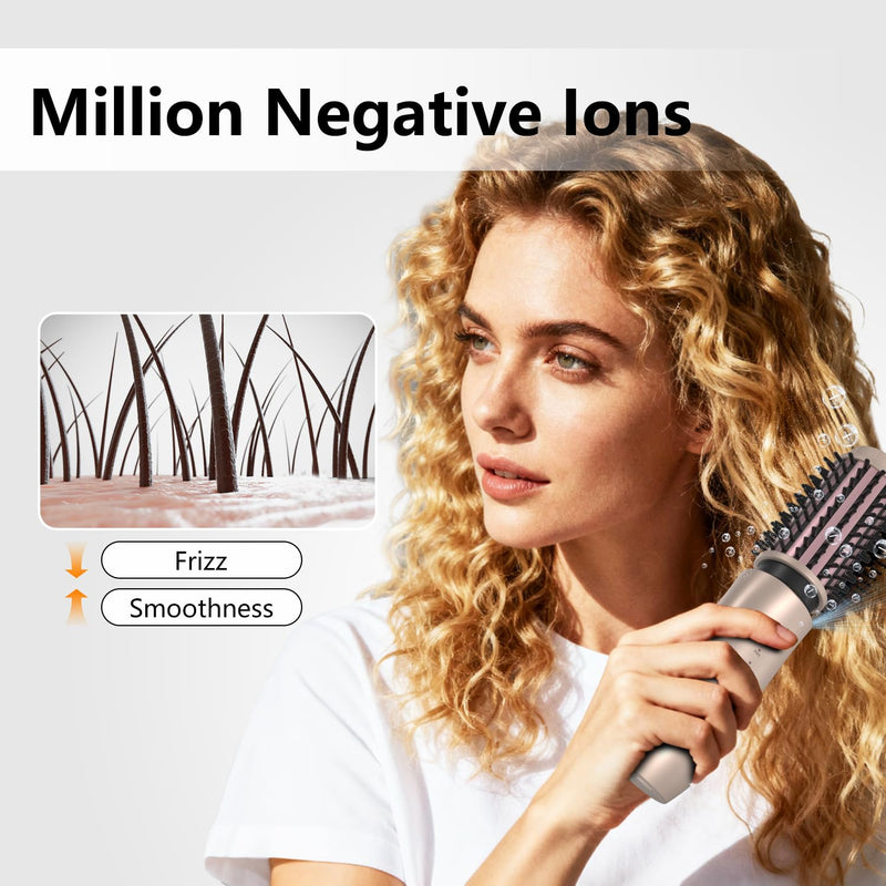 Cordless Curling Brush, 3 in 1 Cordless Hair Curler, Cordless Hair Styler with 4 Temperatures, 7000 mAh USB Rechargeable, Portable Travel Hot Brushes for Hair Styling (Gold) Gold