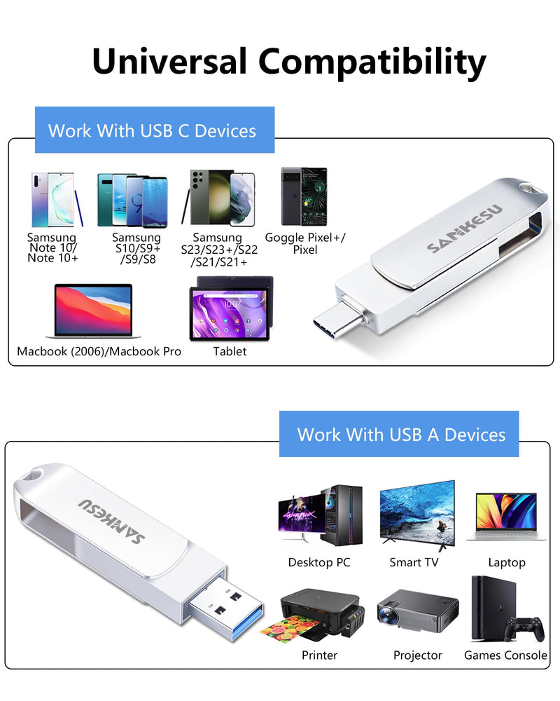 1TB USB C Flash Drive 3.1,Up to150MB/s Read Speed, USB A and Type C OTG Thumb Drive, Dual Memory Sticks Compatible with Android Phones/PC/Laptop/Macs(Silver) 1TB silver