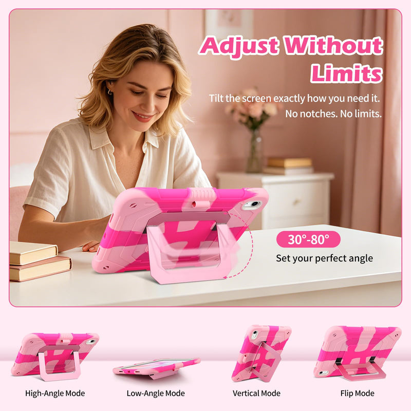 SAMONPOW for iPad A16 Case 11th/10th Generation Kids Case 11/10.9 Inch Pink | 2025/2022 Rugged Shockproof Protective Cover iPad 11th/10th Gen Case with Multi-Angle Kickstand Pencil Holder for Girls Teens