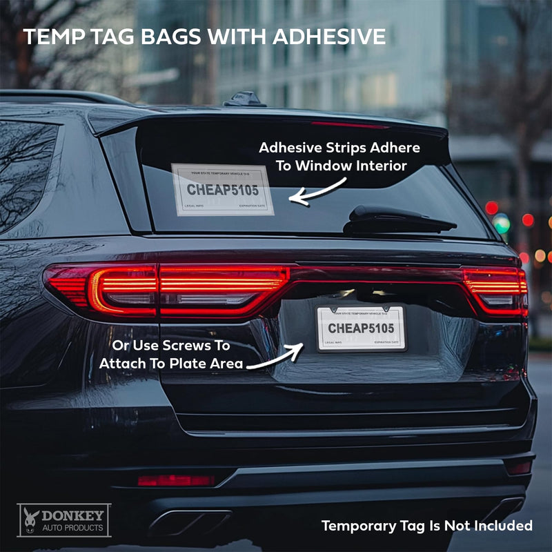 License Plate Temporary Tag Bags - Premium Plastic with Adhesive (100 per Pack)