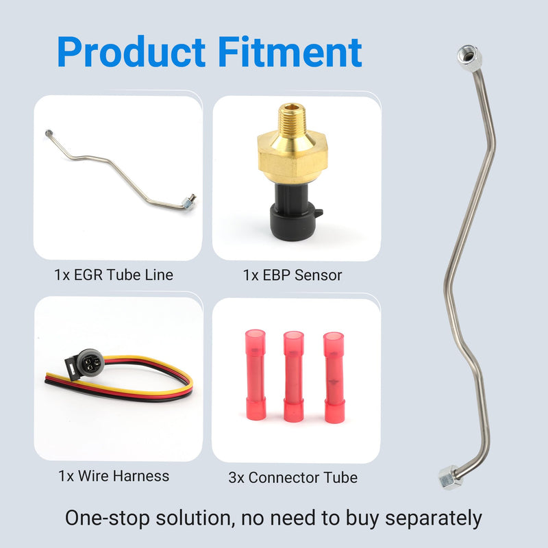 EGR Tube Line + Exhaust Back Pressure Sensor DPFE + wire Harness Connector Combo Set for 1993-2003 F-250 350 450 550 Super Duty, for E-350 450 550 Excursion Econoline Replace 1850353C1 1C3Z9D477AA
