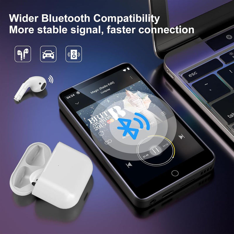 MP3 Player with Bluetooth and WiFi, 32GB Portable Music Player, Hi-Res Lossless Audio MP4 Player, 4.02 Inch HD Touchscreen, Supports Spotify, Amazon Music, Audible Black-80GB