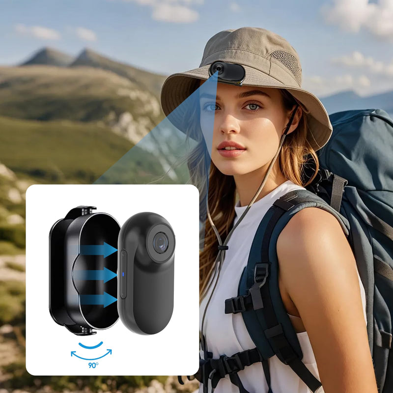 Mini Body Camera, Thumb Size Wearable 1080P Action Camera with 16GB | Magnetic Necklace POV Cam, Helmet Mount,Mounting Kit for Cycling,Vlogging,Sports,Up to 128GB Expandable,Gift for Men & Women Blcak