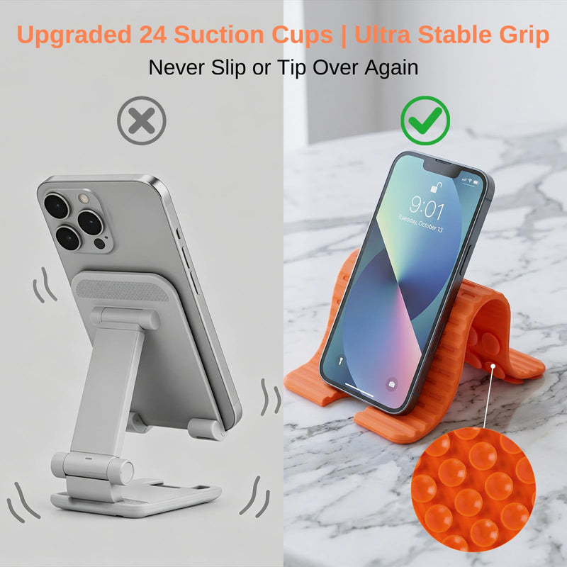 Airplane Phone Holder, Silicone Foldable Phone Stand for Desk and Travel | Bendable Phone Holder for Plane, Desk, Bed and Treadmill Use, Fits Phones and Tablets, with 24 Suction Cups and Charging Port Black