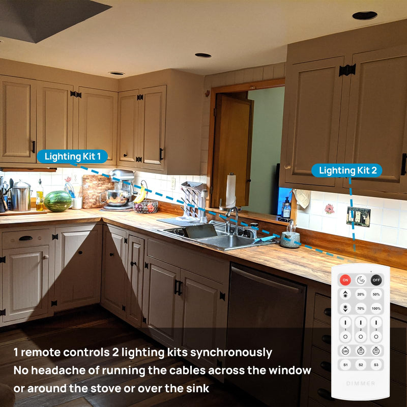 Litever Under Cabinet Lights Plug in. Slim. Super Bright. 21W. Dimmable. 1 Remote Controls Multiple Lighting Kits Synchronously. Perfect for Kitchen Under Cabinets, Over Counter Lights.Daylight 5000K. Daylight 5000K