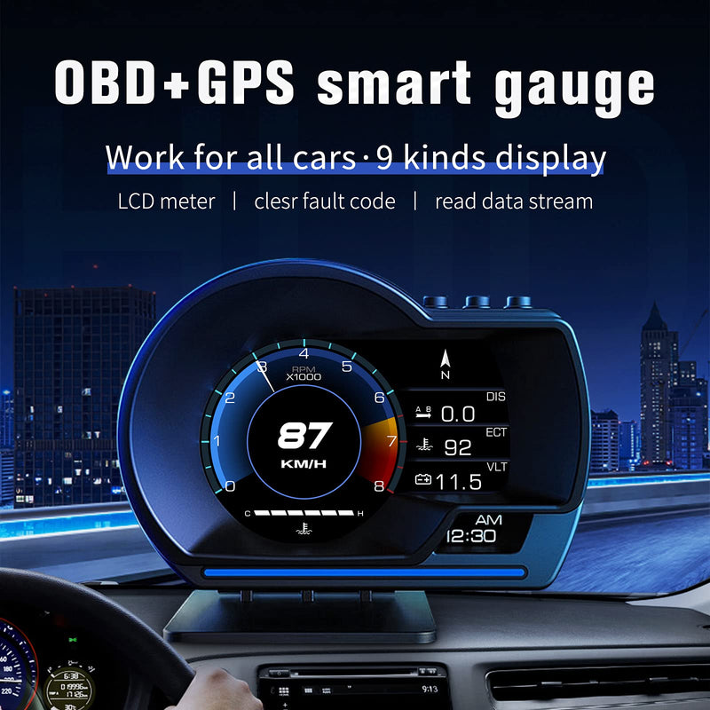 Head Up Display, OBD2+GPS Dual System, Speedometer, Tachometer, Water Temp, Volt, Overspeed Alarm AUTO Gauge Fault Diagnosis for Cars