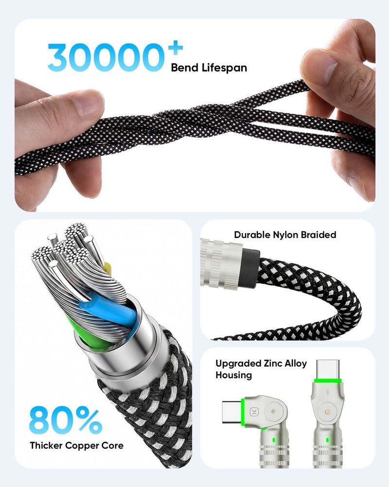 USB C to USB C Cable 10ft, 240W Braided 180°Rotating Type C Charger Fast Charging USBC to USBC Cable for iPhone 17 16 15 Pro Max iPad MacBook Neo Air Pro Samsung S26 S25 Ultra Black