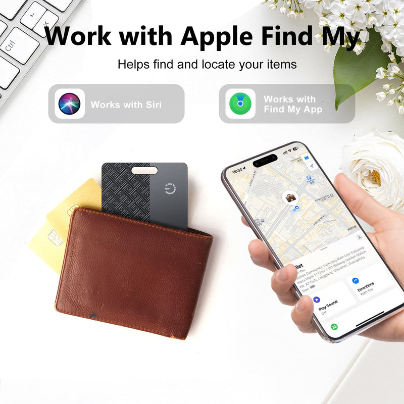 Ultra-Thin Wallet Tracker Card(iOS Only), Bluetooth Tracker Smart Card for Apple Find My iPhone Wallet GPS Tracker, Supports Wireless Charging, 10 Years Battery for Luggage, Wallets, Classic Black