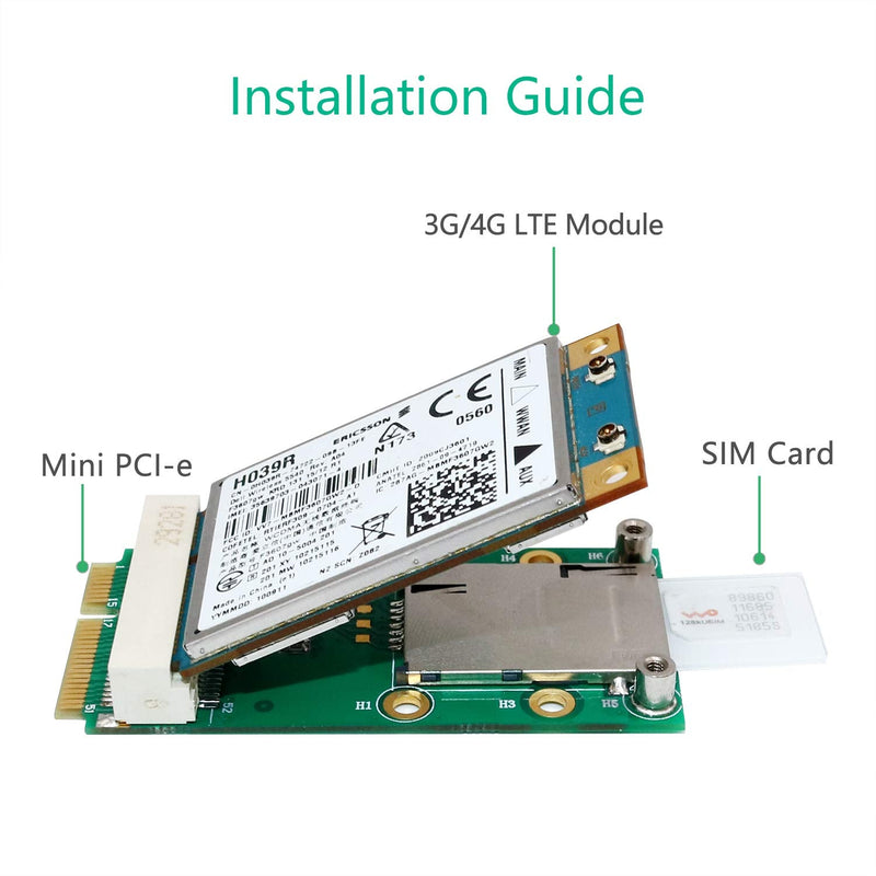 Mini PCI-E Adapter with SIM Card Slot for 3G/4G,WWAN LTE,GPS Card (Self-Elastic SIM Card Holder) Self-elastic SIM card holder