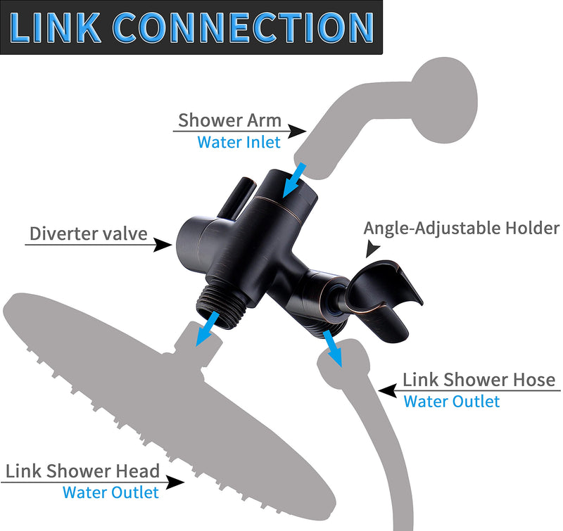 G-Promise Solid Metal Shower Arm Diverter with Holder for Hand Held Showerhead and Fixed Spray Head, G 1/2 3-Way Bathroom Universal Diverter System Replacement Part (Oil Rubbed Bronze) Oil Rubbed Bronze