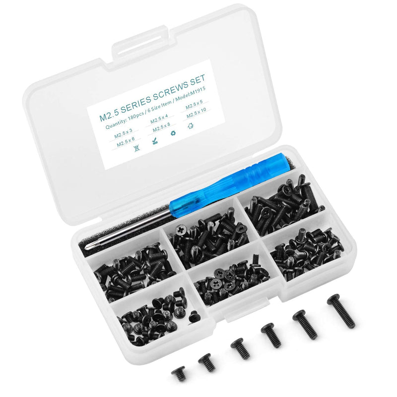 Mcsher 180pcs Laptop Repair Kit, M2.5 Computer Screw Set with Screwdriver & Plastic Box, Replacement for HP Dell Lenovo Acer Asus Samsung Notebook PC Repair