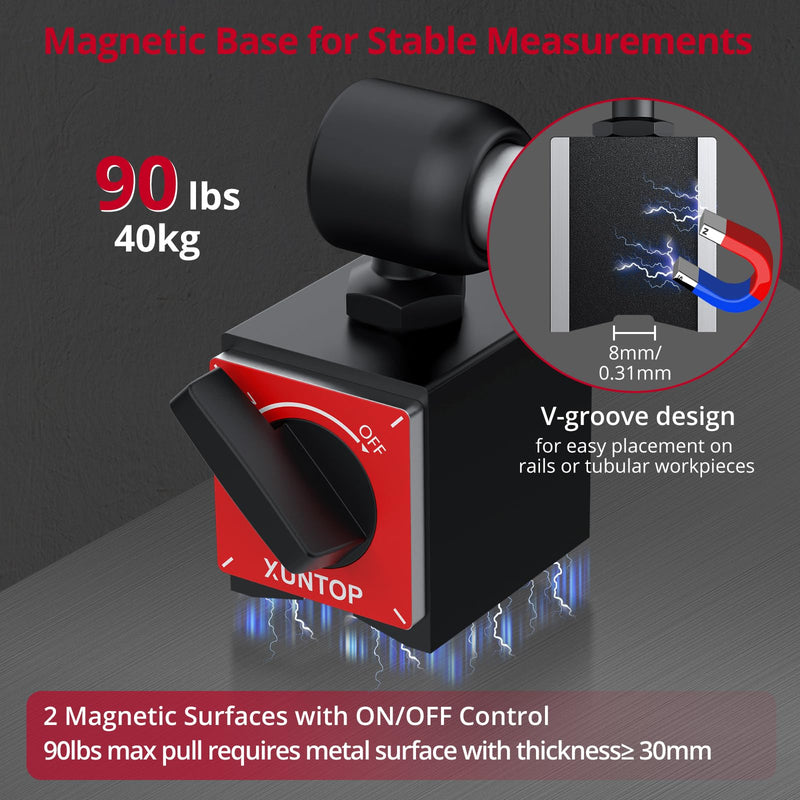 XUNTOP 0.03"/0.0005" Dial Test Indicator and 90lbs (40kg) Magnetic Base Magnetic Dial Indicator with 3 Adjustable Joints 3/8 Inch (9.52mm) Clamping Diameter for Lathe CNC 3D Printer Table Saw | Magnetic Dial Indicator with 3 Adjustable Joints 3/8 Inch ...