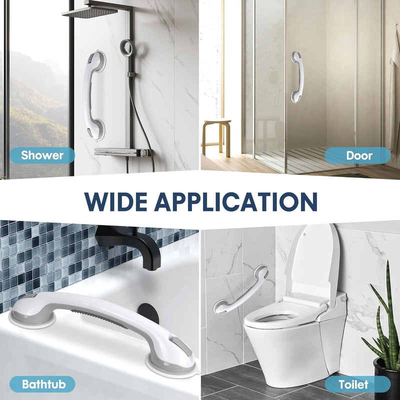 Auroras Strong Suction Cup Grab Bars for Bathtubs and Showers, 2 Pack Removable Heavy Duty Shower Grab Bars for Seniors No Drilling, 16 Inch Non-Slip Shower Handles for Elderly,Children,Injured Gray